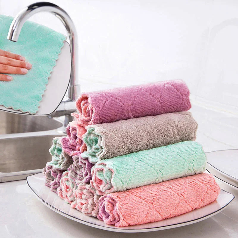 serviettes cuisine microfibre rose gris vert absorbantes double face utilitaires modernes