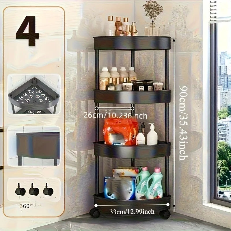 étagère angle pliable noire moderne niveaux rangement bouteilles cosmétiques salle bain cuisine
