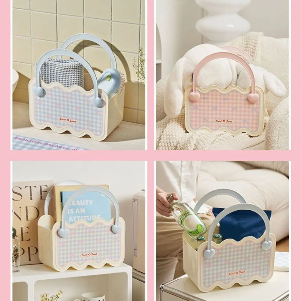 sac rangement kawaii gingham serviettes savon livre bouteille mignon décoration chambre rose bleuclair opacité