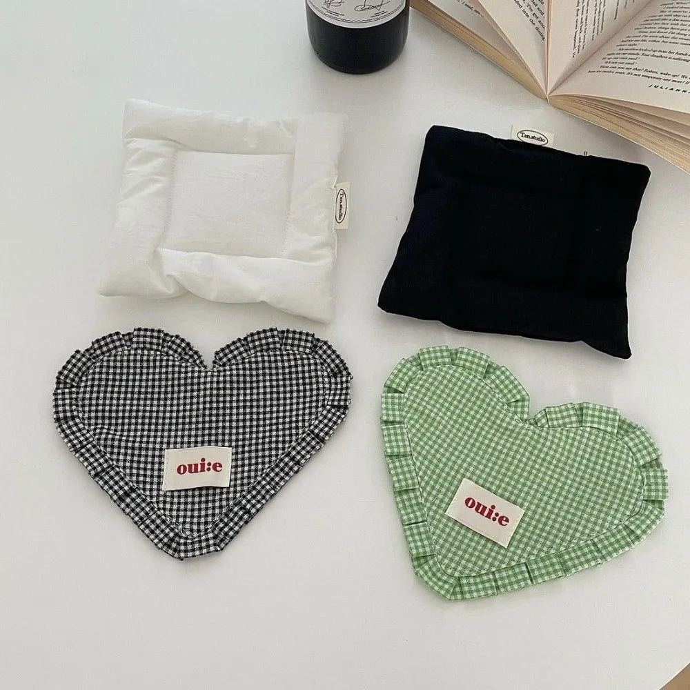serviettes table forme cœur vichy bleu rose vert noir coton décoratives rustiques portables cuisine