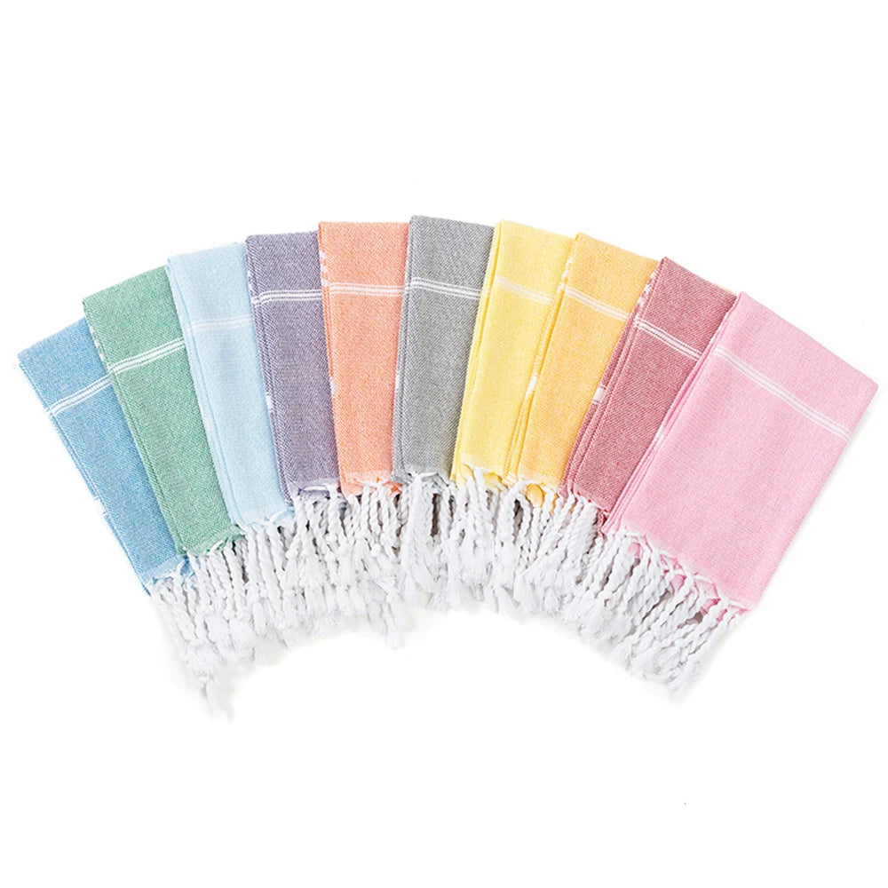 serviette table rayée moderne bleu clair vert rose gris jaune orange violet coton polyester