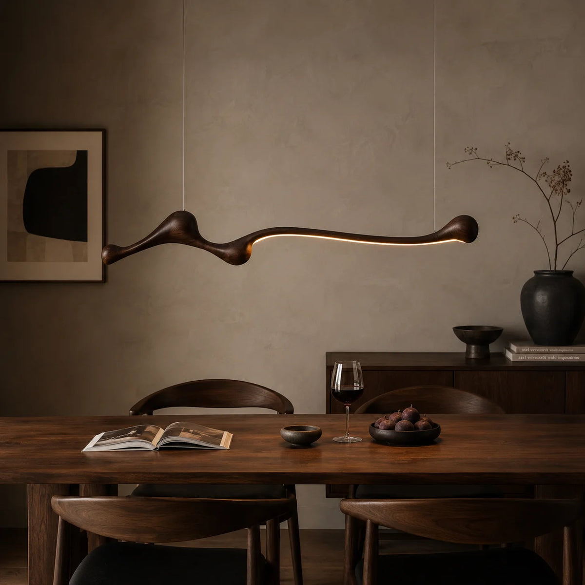 lampe suspendue bois naturel moderne marron foncé suspension minimaliste éclairage salon chambre
