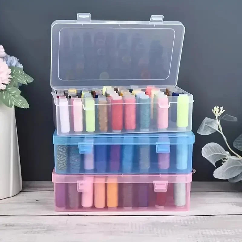 rangements bobines fil colorées boîtes transparentes couvercle moderne fixations