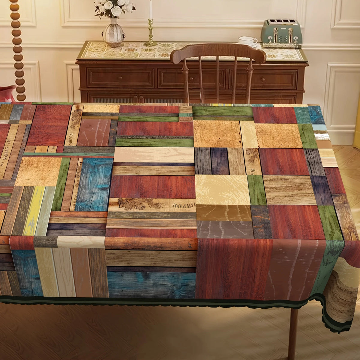 nappe patchwork géométrique multicolore moderne rustique table manger polyester rectangle festive