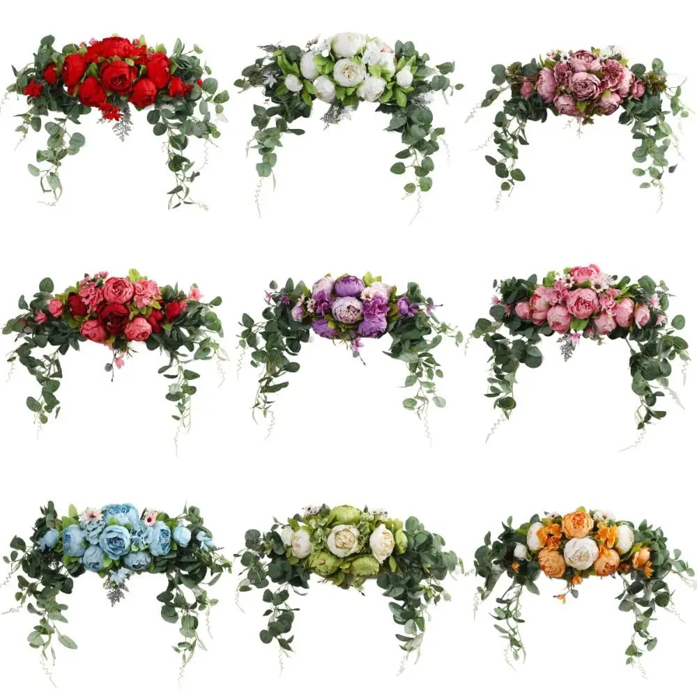 guirlande florale artificielle fleurs pivoines feuilles vertes fleurs blanches classique romantiqueintérieur décoration maison