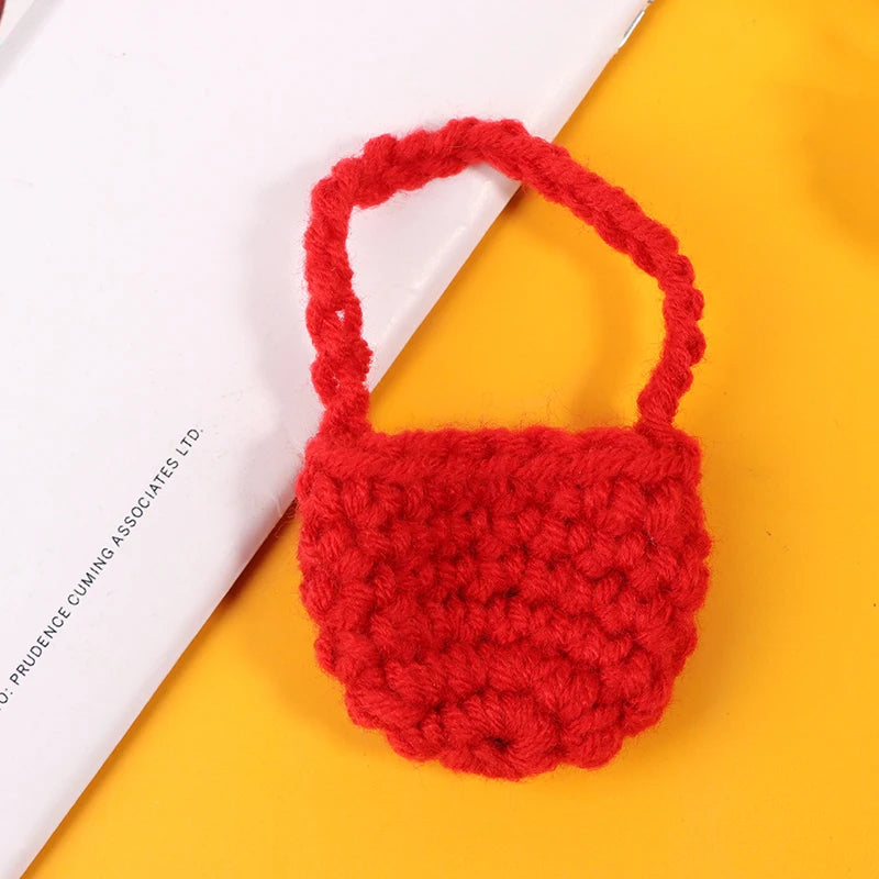 sac main miniature blanc marron texture tissée poignées détachables accessoire poupée classique simple 12