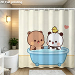 rideau douche imperméable ours dessin animé baignoire illustration 2d anneaux métalliques beige marron blanc