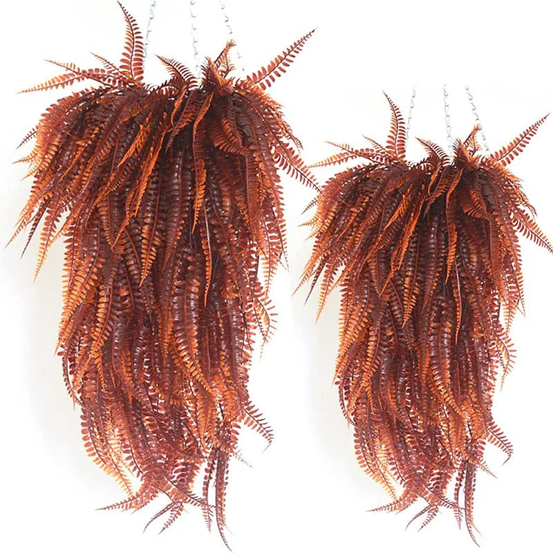 plantes decoratives suspendues artificielles feuilles fougere vert marron rouille decoration murale intérieur mariage