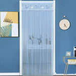 rideau porte transparent motif animaux brodés couleur bleu violet blanc enfantin