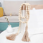 bracelet bois blanc cœur pompons coton boho chic décoration artisanale fait main