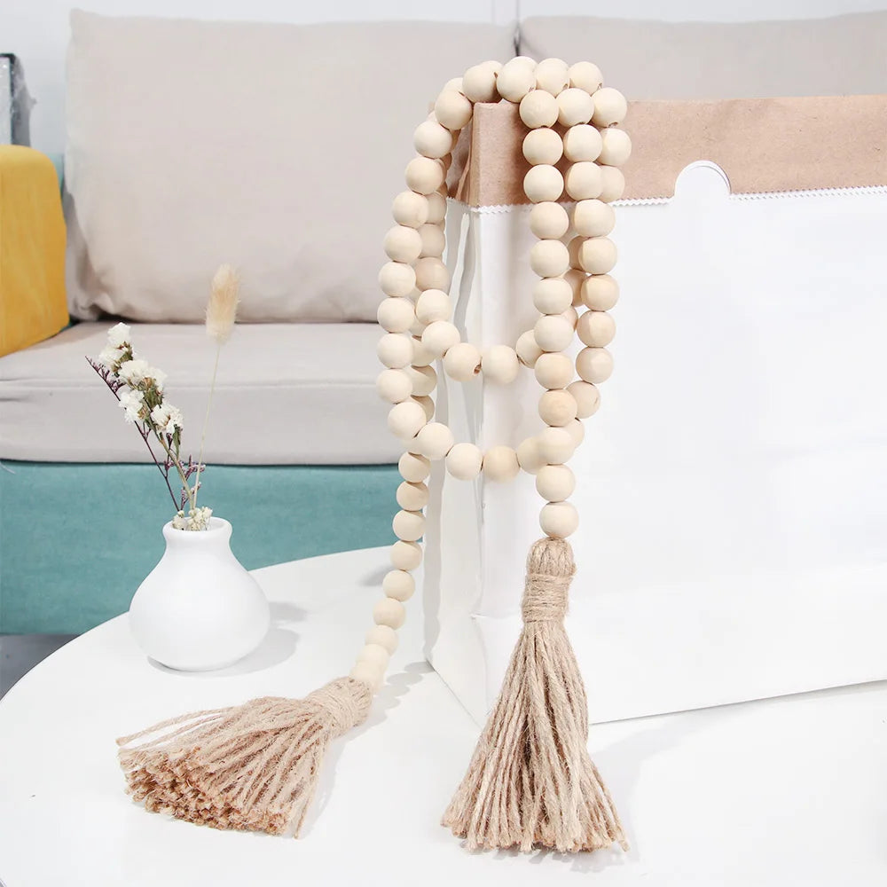 bracelet bois blanc cœur pompons coton boho chic décoration artisanale fait main
