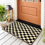 tapis noir blanc carreaux géométriques classique résistant décoloration polyester intérieur extérieur chambre couloir porte