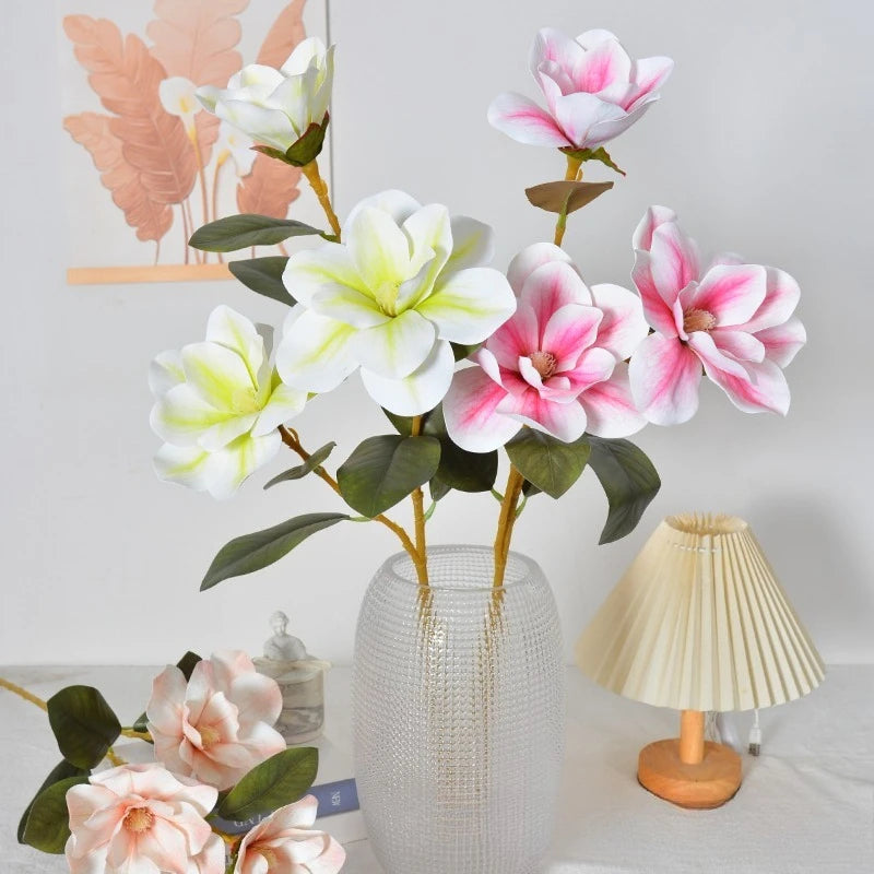 bouquet artificiel magnolia rose blanc vert feuilles vertes modernes intérieur mariage décoration maison