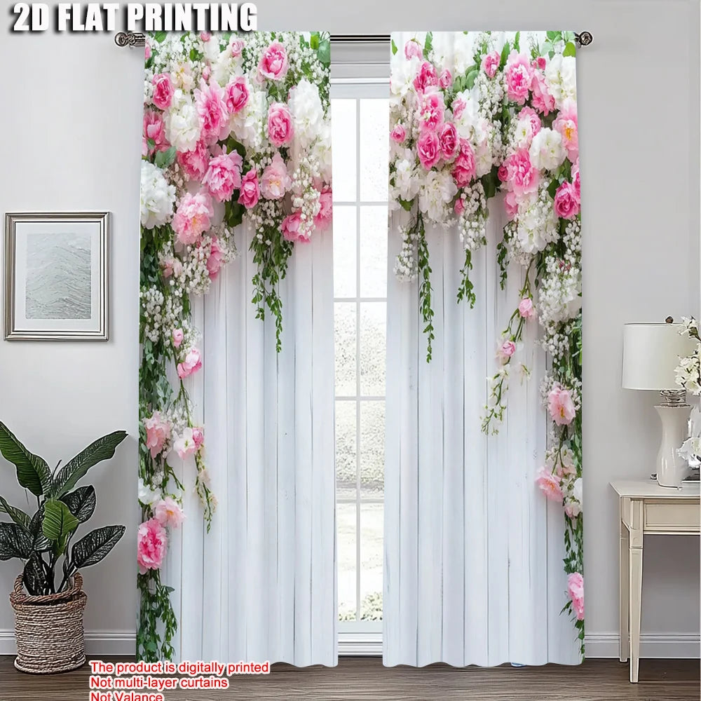 rideaux imprimés floral pivoines rose blanc modernes deux pièces polyester