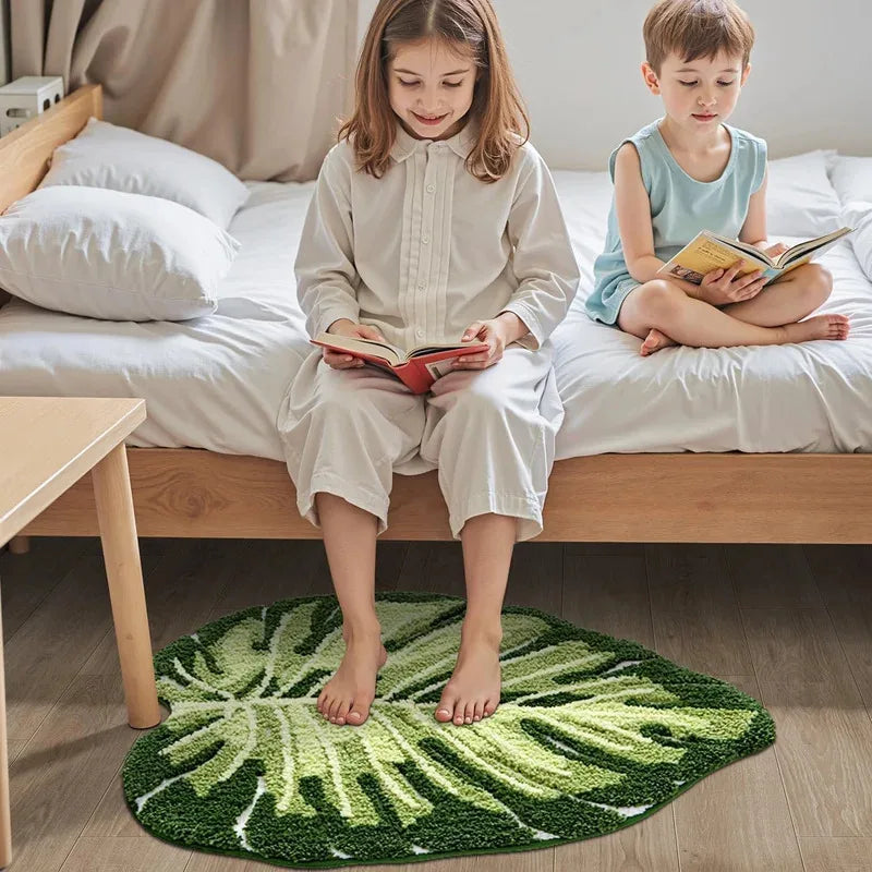 tapis feuille verte antidérapant doux moderne salon chambre coucher durable machine lavable