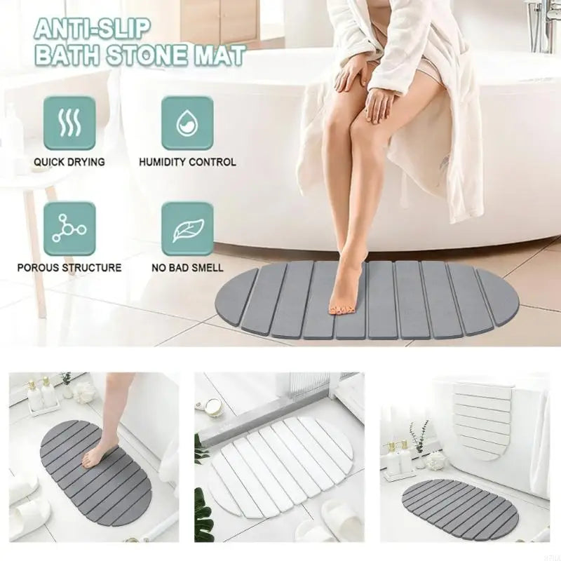 tapis bain pliable absorption rapide séchage instantané antidérapant rayures horizontales gris moderne