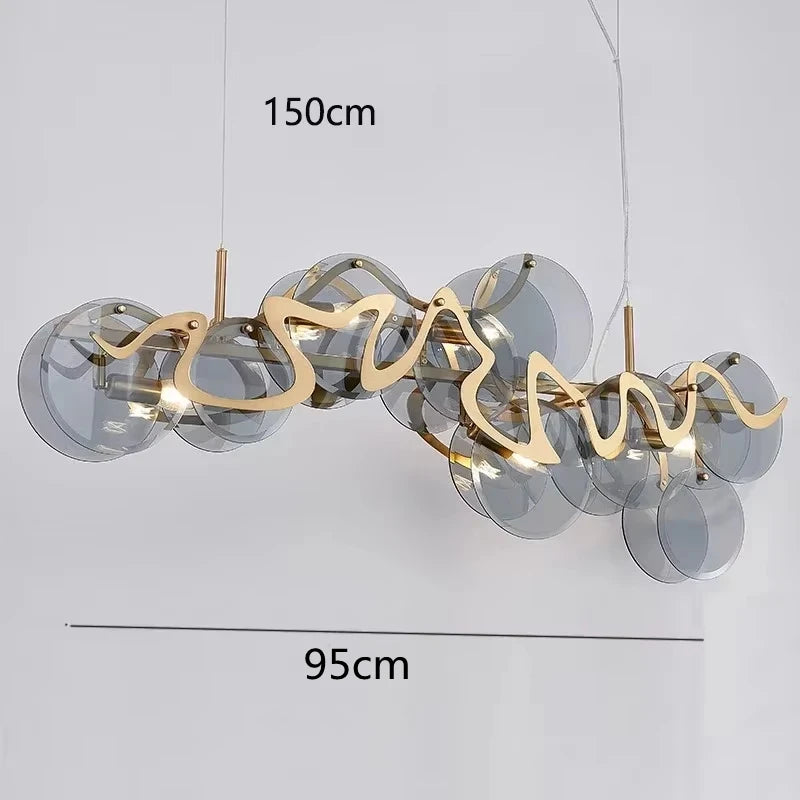 Suspension lumineuse or spirales dorées moderne sphères transparentes 60cm 80cm 95cm