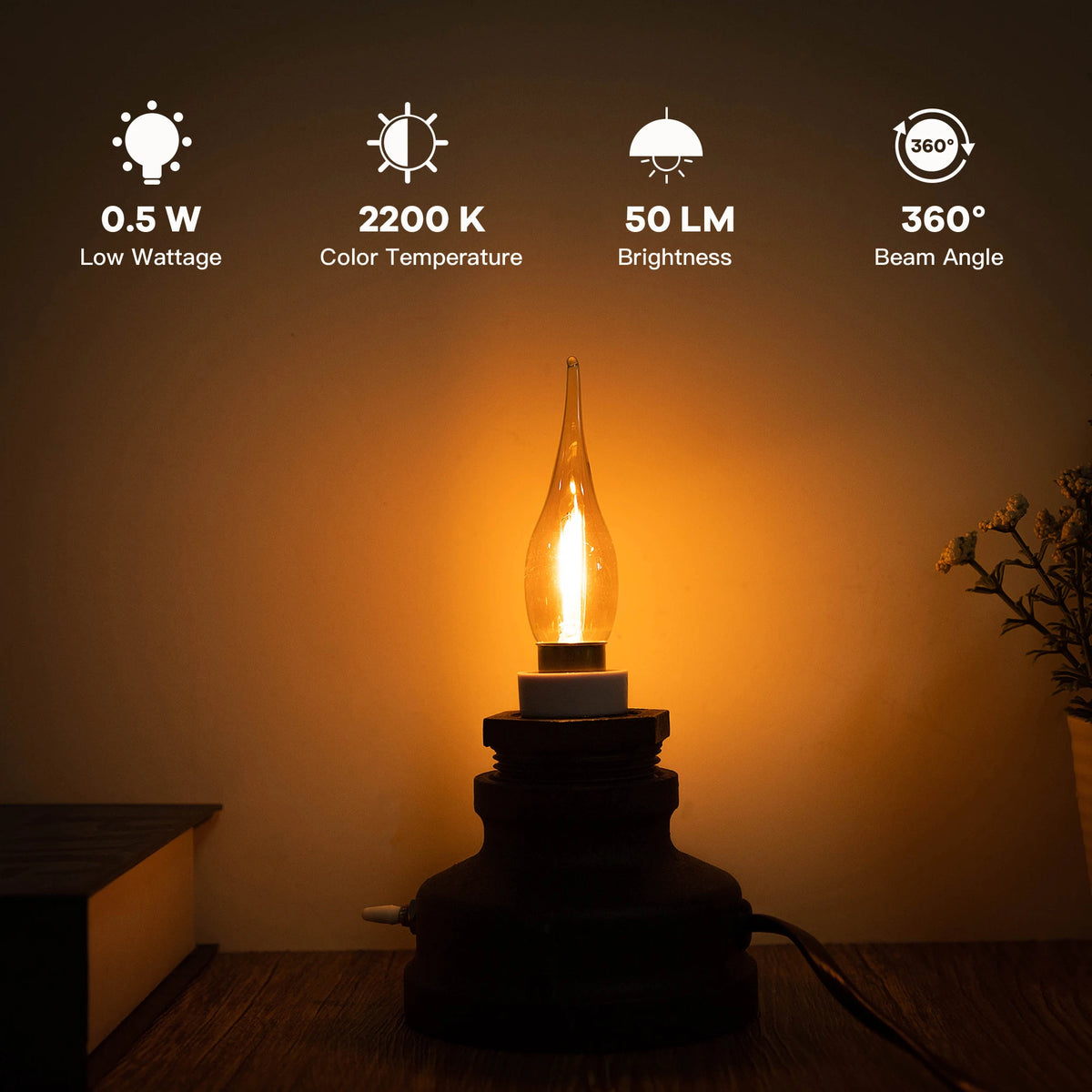 ampoule led filament dorée vintage transparente 2200k e14 base noire 360deg modernestyle 249lumens
