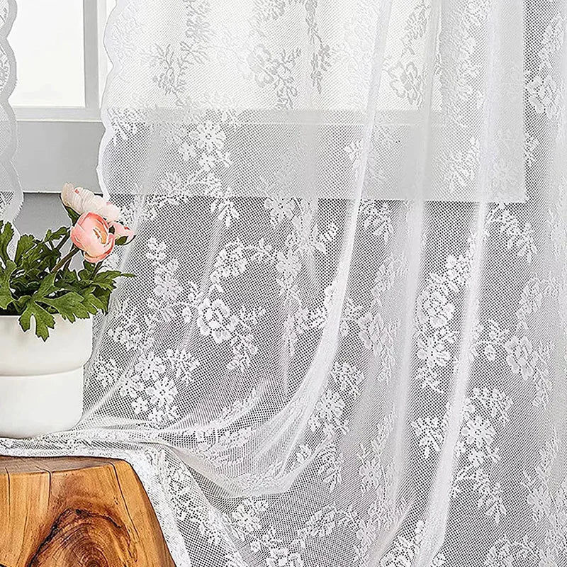 rideau broderie florale blanc transparent classique salon chambre balcon cuisinehôtelhopitalcafébureau