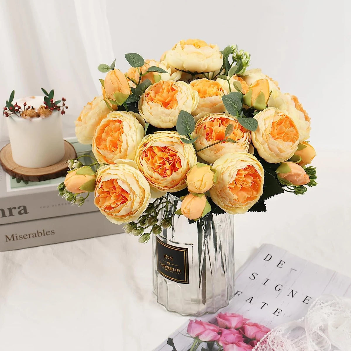 bouquets fleurs artificielles pivoines soie rose clair blanc violet rouge orange romantique extérieur mariage