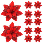 décoration noël fleurs artificielles rose glitter rouges décoratives festive maison