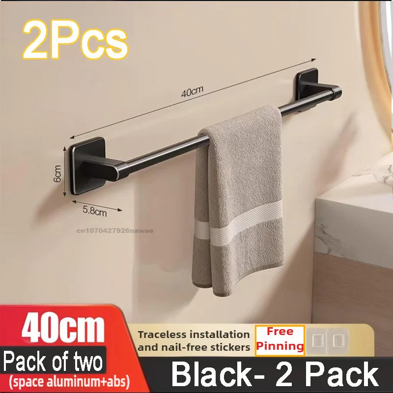 porte serviettes adhésif noir moderne 50cm poli aluminium salle bain