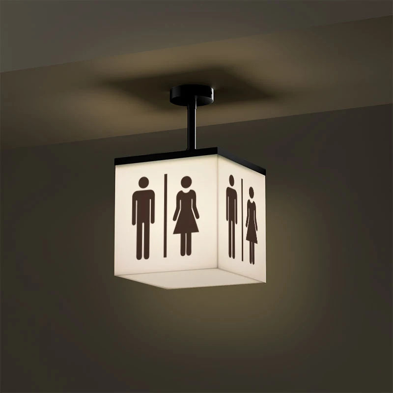 panneau indicateur lumineux led moderne toilets pictogrammes grunge beige noir minimaliste