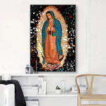 toile d'art classique illustration religieuse motifs floraux toile vierge guadalupe décoration murale vert bleu