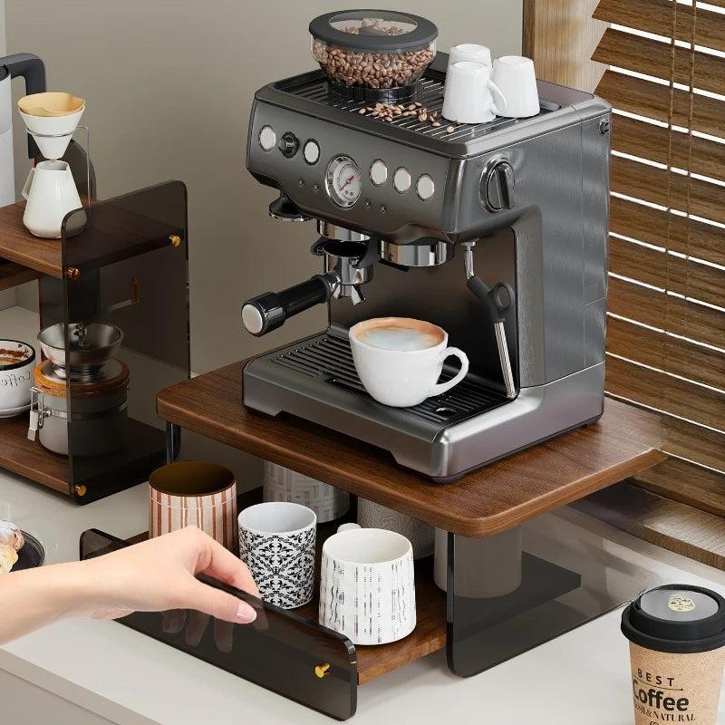 étagère rangement machine espresso multi niveaux acrylique bois moderne cuisine