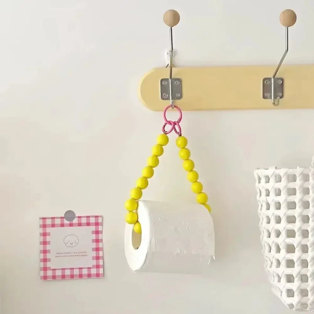 support rouleau papier toilette moderne rondes rose bleu clair blanc 46cm anneaux métalliques salle
