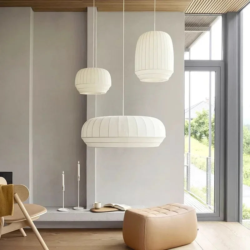 suspension lumineuse moderne blanc rayures horizontales finies opaques led e27 chambre salon