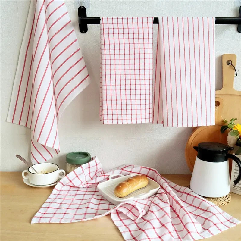 serviettes cuisine coton noir blanc rouge carreaux rayures classiques minimaliste rustic table nettoyage
