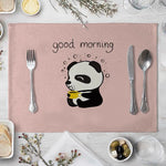 tapis table rectangulaire lin beige motif renard ours fleurs enfant cuisine