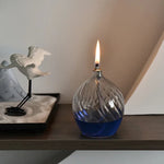 lampe huile verre bleu transparent motif spiralé moderne décoration intérieure chandelle mariage centerpiece table