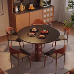 table ronde bois moderne 80cm diamètre 75cm hauteur marron points blancs pied centralisée