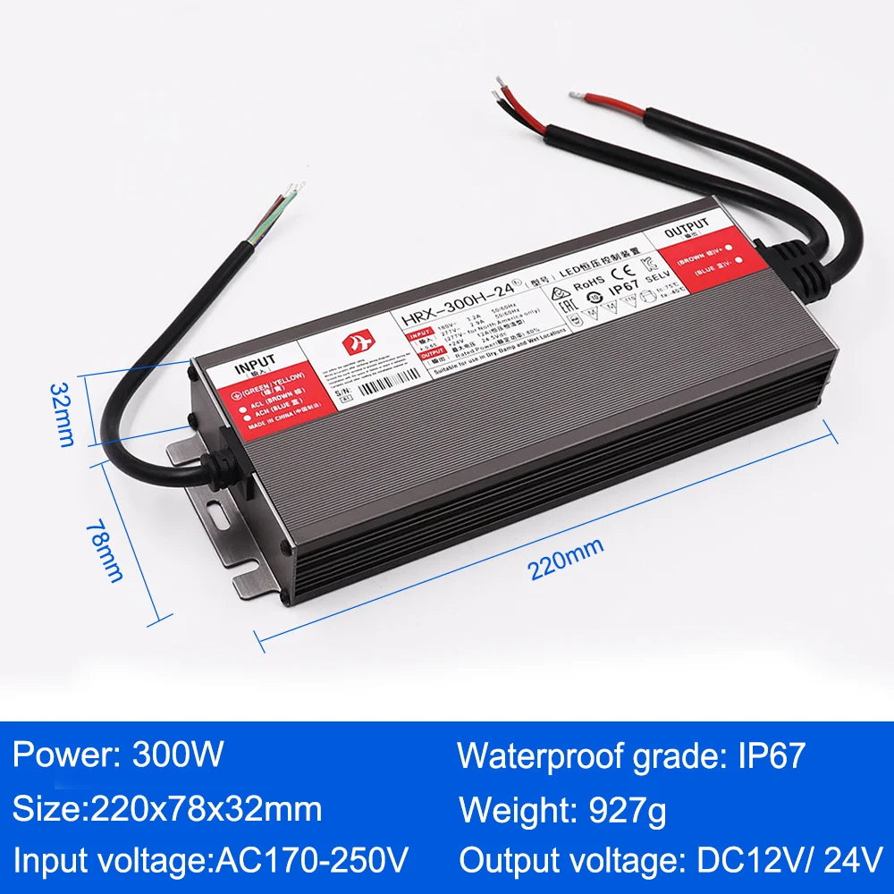transformateur électrique led 12v 24v ip67 gris rayures clips câbles