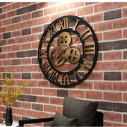 Horloge murale en bois rétro 3D style industriel pour salon et bureau - Décoration murale européenne