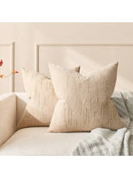 coussin decoratif moderne minimaliste 45x45cm texture striee couleur beige jaune blanc cassé
