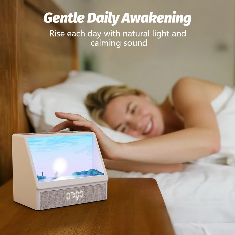 lampe d'éveil moderne sons apaisants télécommande câble usb blanc gris