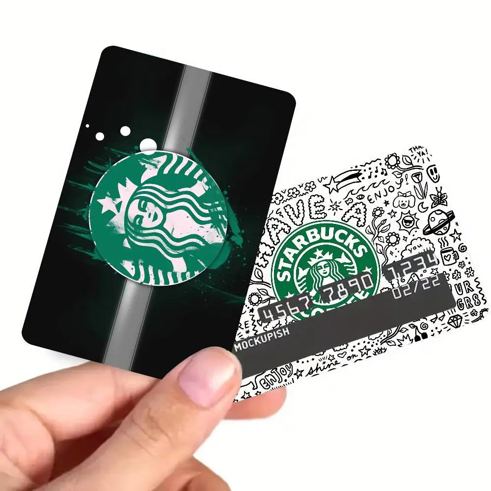 autocollant protection carte bancaire logo starbucks motif graphique moderne waterproof réutilisable