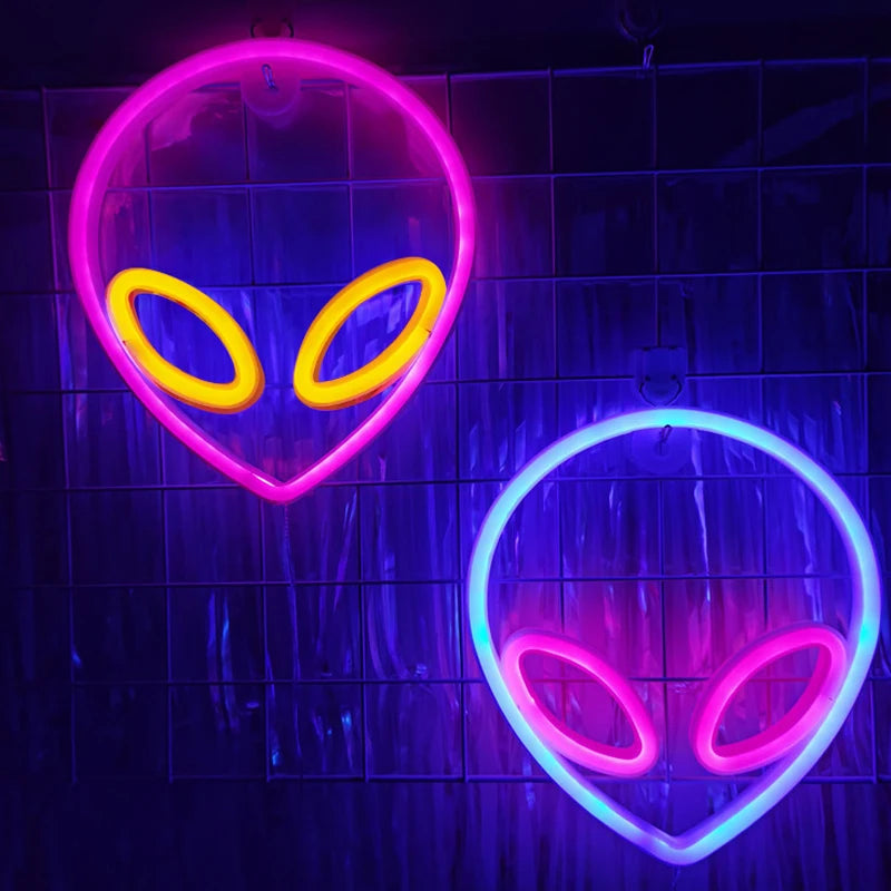 lampe néon bleu rose alien yeux circulaires batterie usb moderne lumineuse chambre enfantDecorationFeteCamping