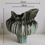 vase moderne porcelaine céramique vert rouge blanc rayures texture rugueuse wabi sabi décoration table