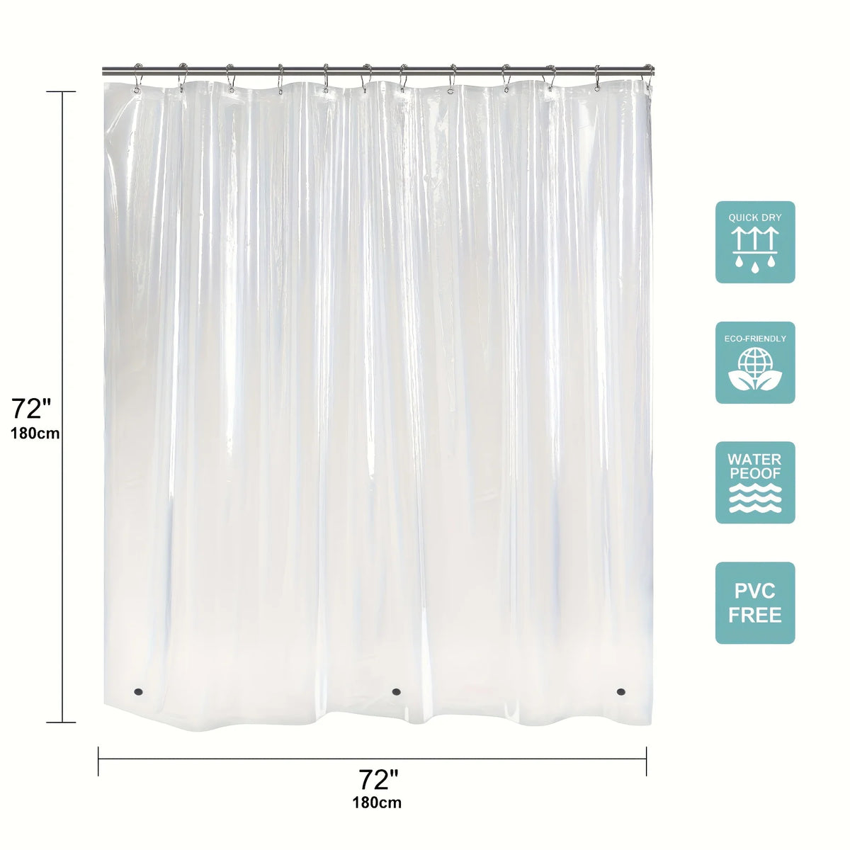 rideau douche transparent sans motif moderne 12 crochets 180cm 180cm/eplatable
