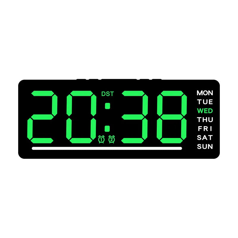 horloge numérique led affichage semaine double alarme noir vert bleu moderne minimaliste