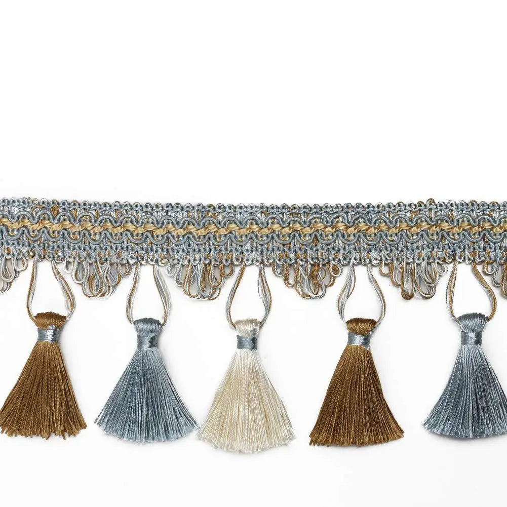 ruban pompons or décoration maison tissu coton pompons gris marron bleuclair traditionnel textile deco