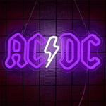 néon lumineux rock roll ac dc high voltage couleurs vives logo texte fixations