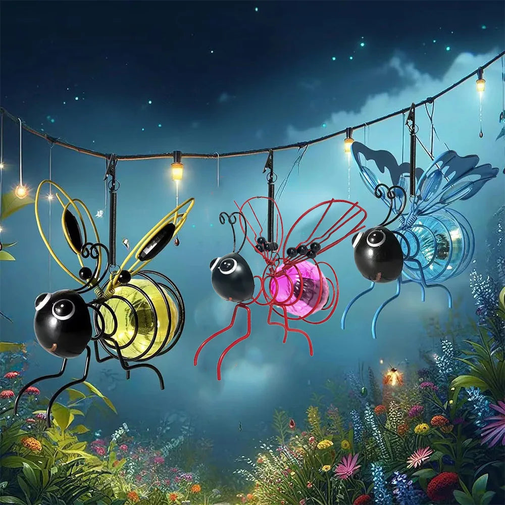 figurines insectes métal or violet bleu verre transparent clips patio
