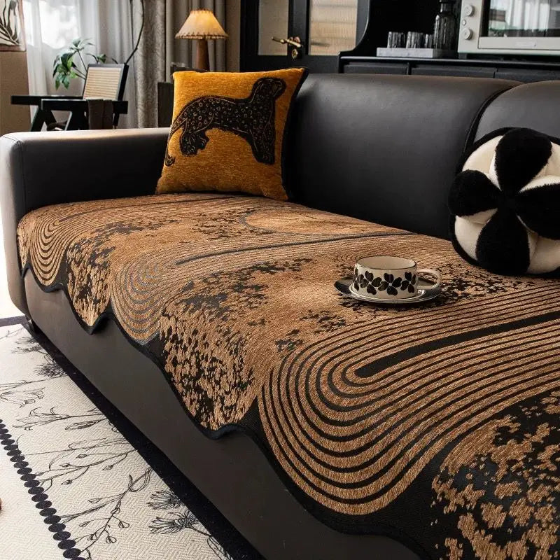 coussin canapé marron noir rayures ondulées moderne antidérapant extérieur accueil