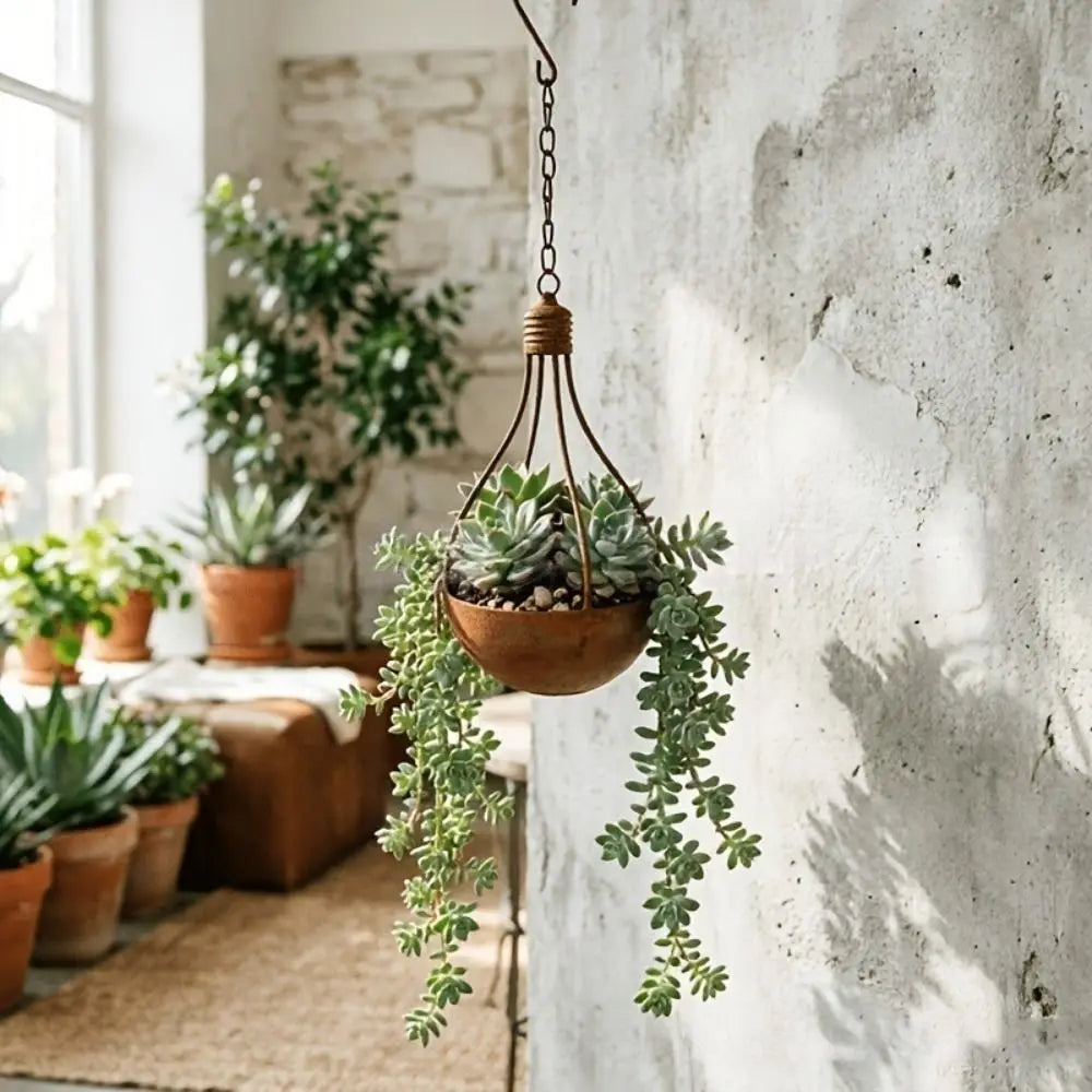 suspension pot suspendu bronze doré classique chaîne crochet fleurs plante succulente graine rustic vintageextérieur