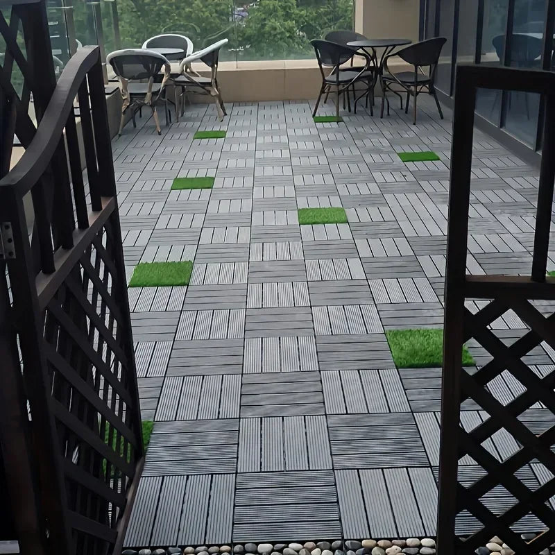 sol modulaire plaque rayées marron gris moderne extérieur balcon terrasse jardin